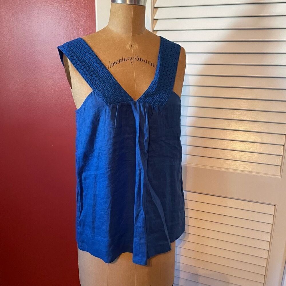 J CREW | royal blue v neck linen tank 0 NWT